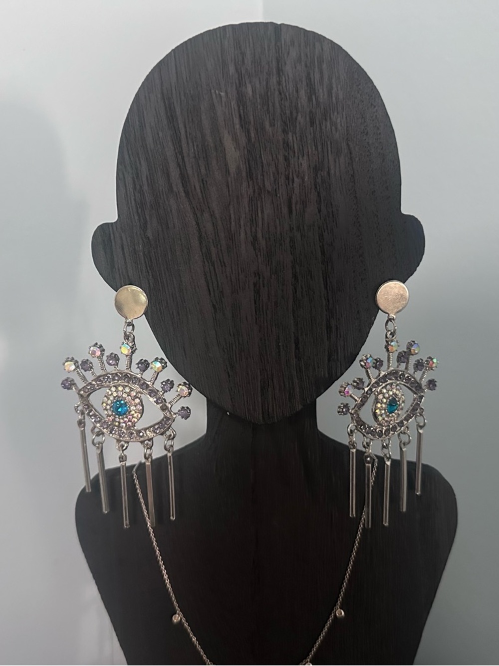 Bundle and save! Silver Eye Drop Crystal Statement Earrings - Blue Accent